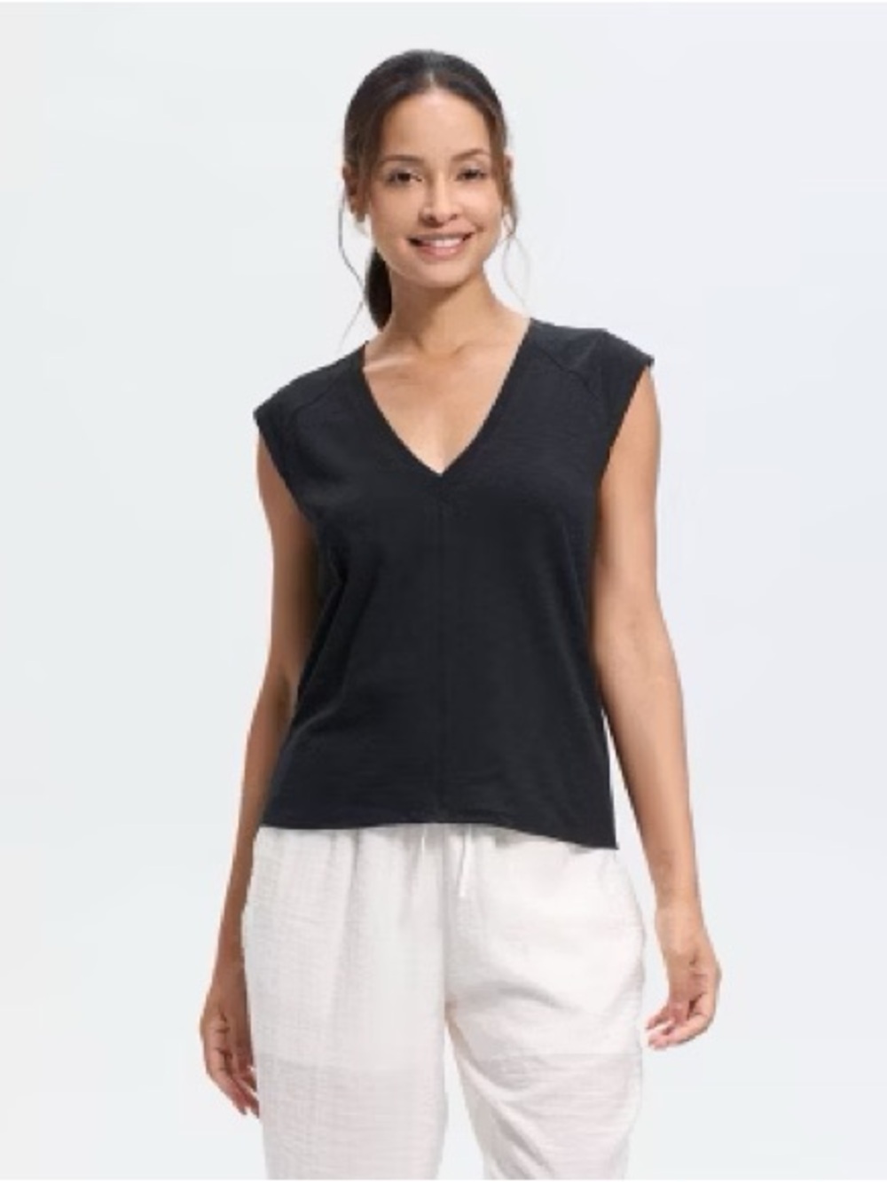 Universal Thread V-Neck Cap Sleeve Knit Top - Black
